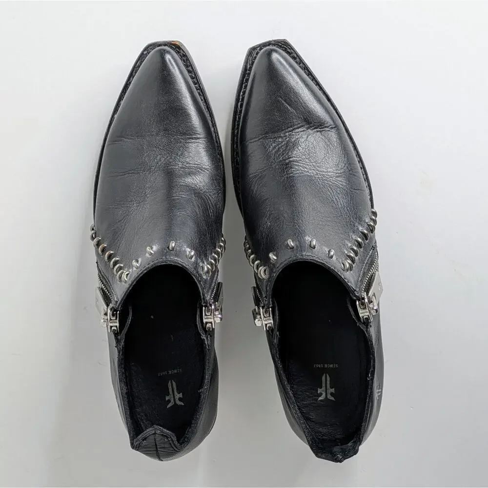 Frye Sacha Shooties 6 Black Leather Silver Stud Ankle Boots Heritage Style - Picture 13 of 16